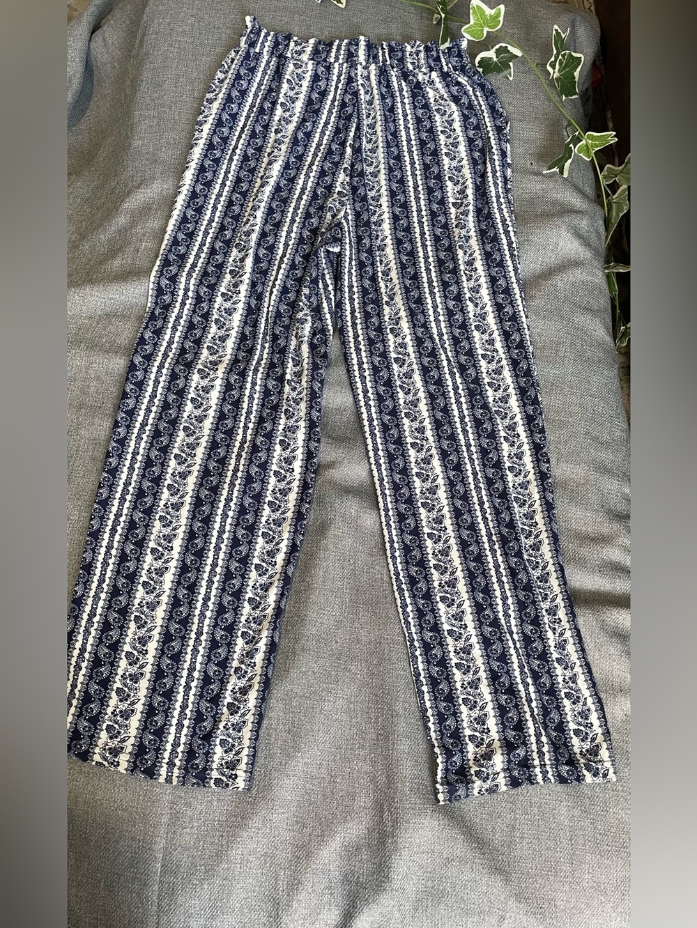 I Believe Boho Palazzo Pants Blue White Stripe Wide Leg Drawstring Size S - Picture 7 of 9